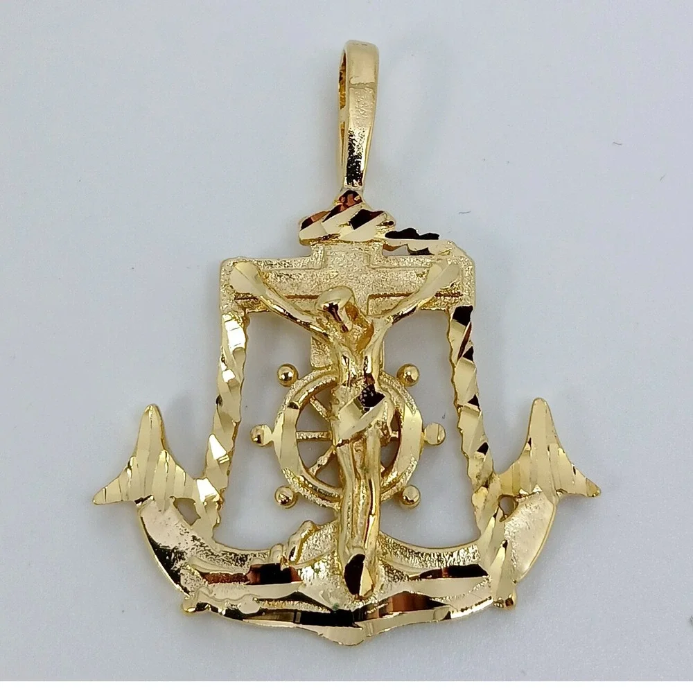 Vintage Karatbond Gold Anchor Crucifix Ship Wheel Pendant Made in USA Y2K NOS